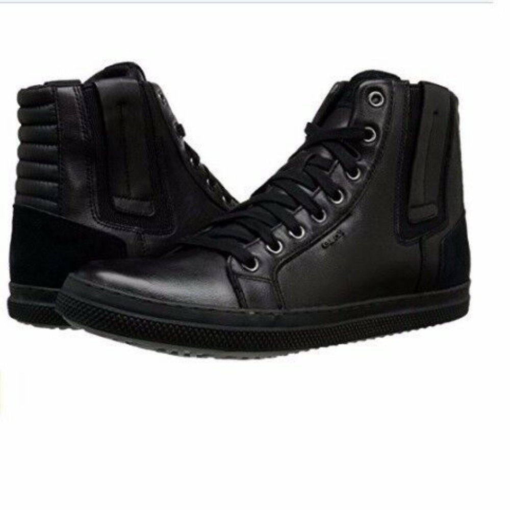 New in Box Geox Men's Msmart44 Fashion Sneaker Black Soft Bovine Leather Size 7